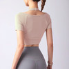 跃牌【美西西系列】夏季新款带胸垫瑜伽上衣运动短袖休闲修身显瘦辣妹T恤挂脖文胸DX-028 商品缩略图2