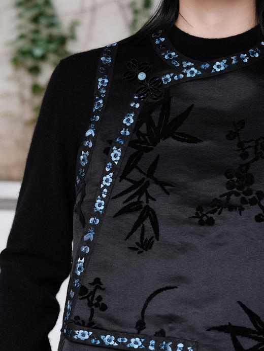 盛唐牡丹| 三蓝梅花手推绣漳缎马甲 商品图2