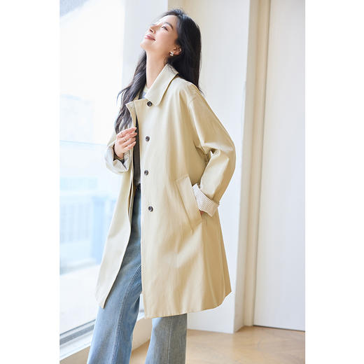 VICTORIA&VERA女装春季“巴恩风”高级感气质显瘦百搭全棉中长款条纹袖风衣 商品图3