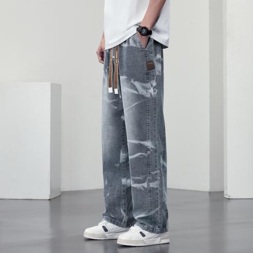 【DYF】大依优型大码男装松紧腰直筒牛仔裤宽松运动休闲风潮流男士胖子长裤 商品图1