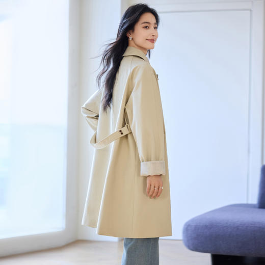 VICTORIA&VERA女装春季“巴恩风”高级感气质显瘦百搭全棉中长款条纹袖风衣 商品图4