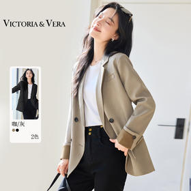 VICTORIA&VERA女装春季“定制人生”高级感正肩膀显瘦气质撞色袖西服