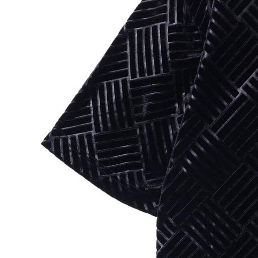 T2410夏季新款时尚个性韩版纯色绒面格子条纹圆领短袖T恤潮流百搭上衣 商品图4