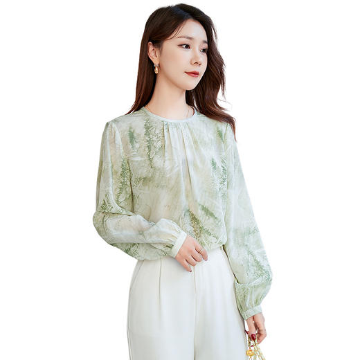 QS-12599688春夏新款桑蚕丝印花圆领T恤女减龄真丝打底衬衫12599688 商品图4