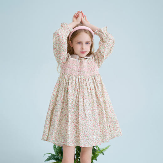 mettekids儿童裙子2025春季纯棉女童小娃娃领春日清新碎花连衣裙 商品图2