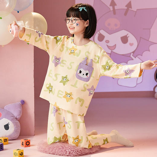 【纯棉睡衣】春秋季 儿童睡衣可爱卡通 女童圆领长袖 中小大童薄款家居服  商品图2