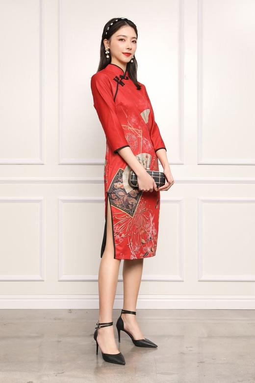 ELLA JADE 复古修身中国红旗袍连衣裙 11932 商品图1