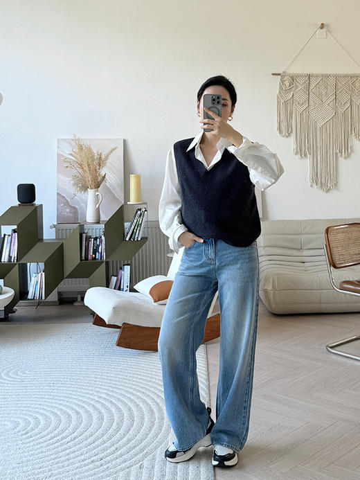 牦牛绒&羊毛混纺 花纱V领针织马甲 商品图2