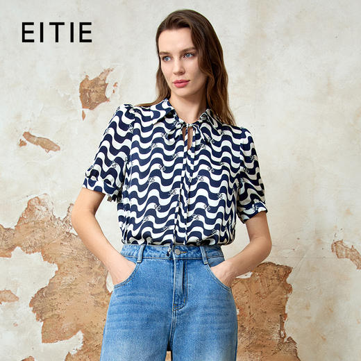EITIE爱特爱夏季新款气质直筒显瘦百搭通勤印花上衣8213906 商品图0