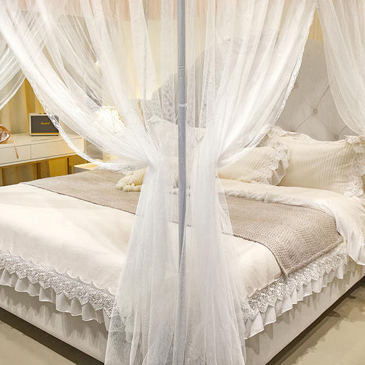 自然醒蚊帐家用卧室宫廷落地蚊帐三开门不锈钢四立柱防蚊防尘遮光顶家用清新2505HH 商品图11