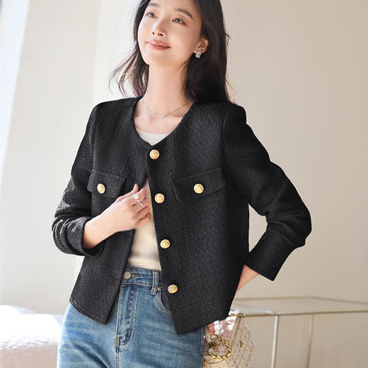 VICTORIA&VERA女装春季“法香告白”小香风高级感减龄金扣圆领短款外套 商品图2