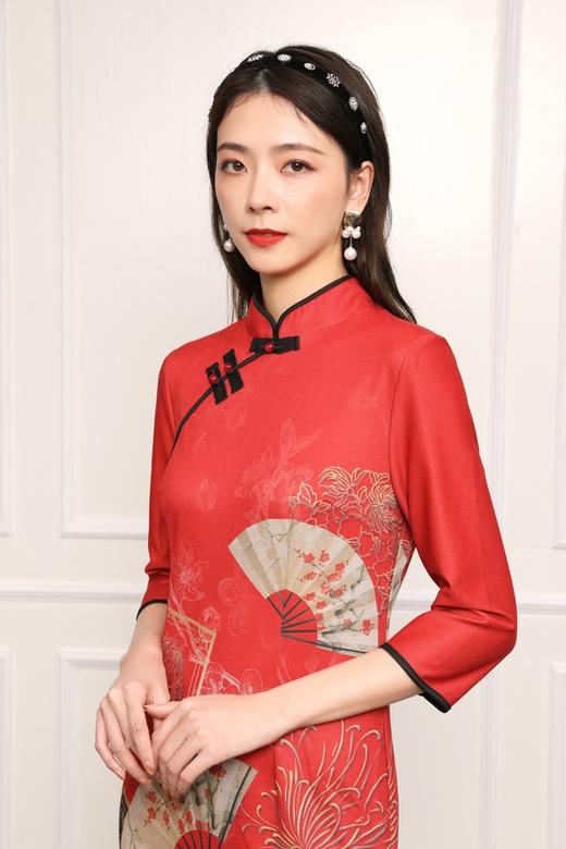 ELLA JADE 复古修身中国红旗袍连衣裙 11932 商品图3