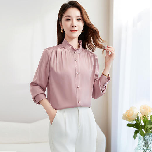 QS-22599630原创春夏新款长袖真丝衬衫女桑蚕丝显瘦衬衣女22599630 商品图2
