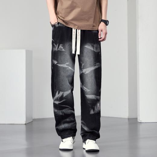 【DYF】大依优型大码男装松紧腰直筒牛仔裤宽松运动休闲风潮流男士胖子长裤 商品图1