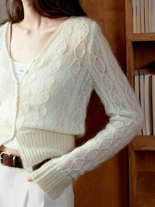 【现货】Even Vintage|马海毛混纺 浪漫温柔精致立体绞花开衫 商品图3