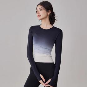 跃牌【美西西系列】高颜值瑜伽服T恤女渐变色紧身显瘦运动上衣专业跑步训练健身长袖CX-6207