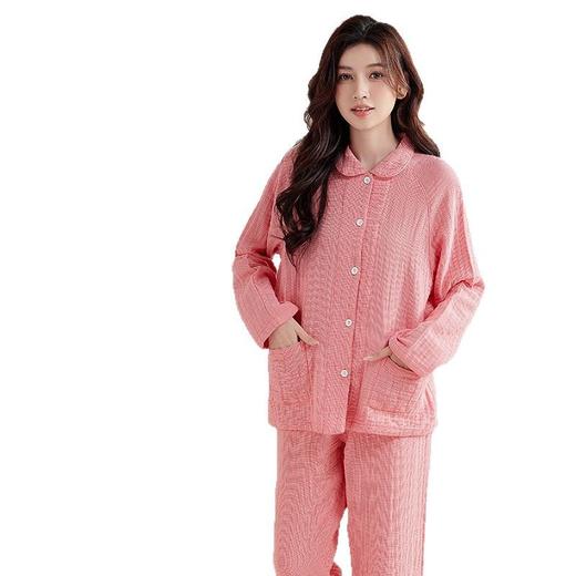 【纯棉细格四层纱睡衣】全棉四层纱家居服纯色多层纱睡衣男女情侣居家服套装 商品图8