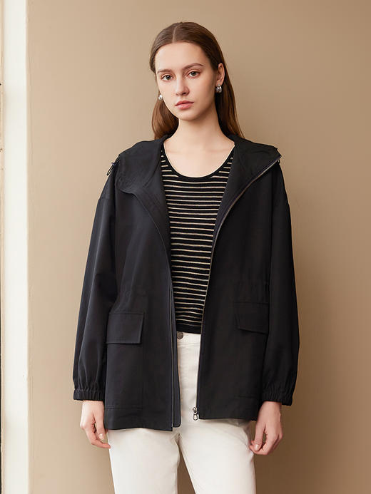 【中长款连帽外套】25年春夏新品女士羊毛外套时尚运动梭织外套 商品图0