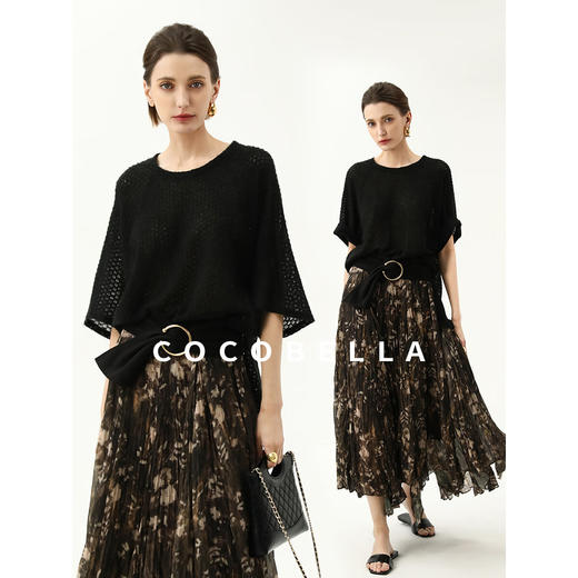 COCOBELLA设计感镂空透视针织衫蝙蝠袖侧开叉叠穿罩衫TS3197 商品图1