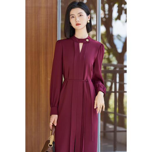 剩S/M/L/XL 米思阳2026春季新款知性气质安可拉红连衣裙修身显瘦系带5331 商品图3