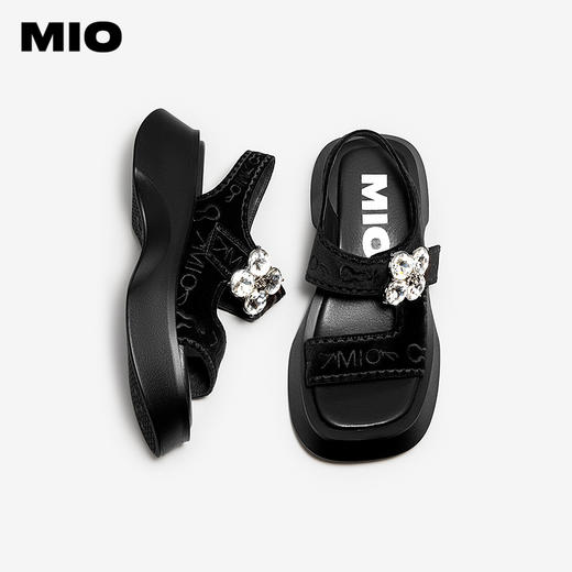 MIO米奥厚底凉鞋女钻饰休闲复古显高外穿时尚一脚蹬M253130632 商品图3