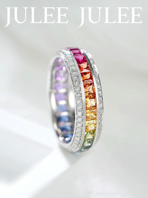 JULEE JULEE茱俪珠宝  18K白金/玫瑰金彩虹蓝宝石圈戒戒指 商品图1