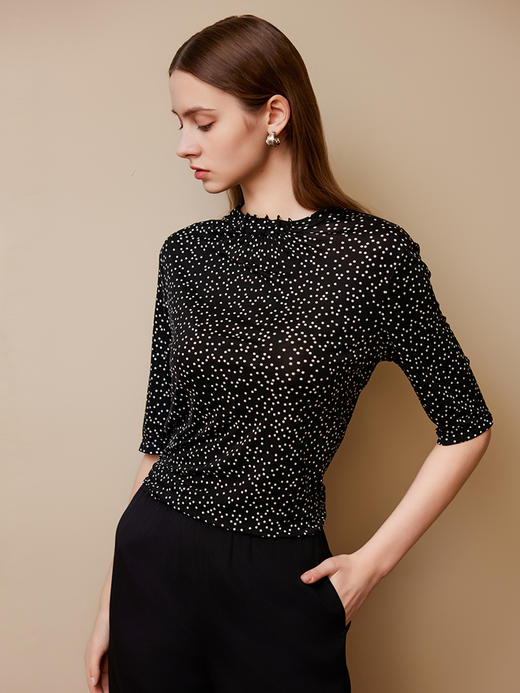 【桑蚕丝波点印花上衣】25年春夏新品女士100%桑蚕丝T恤印花真丝上衣 商品图3