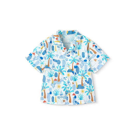 英氏儿童衬衫短袖袖夏季户外男童百搭衬衫休闲海边度假风花衬衫 商品图4