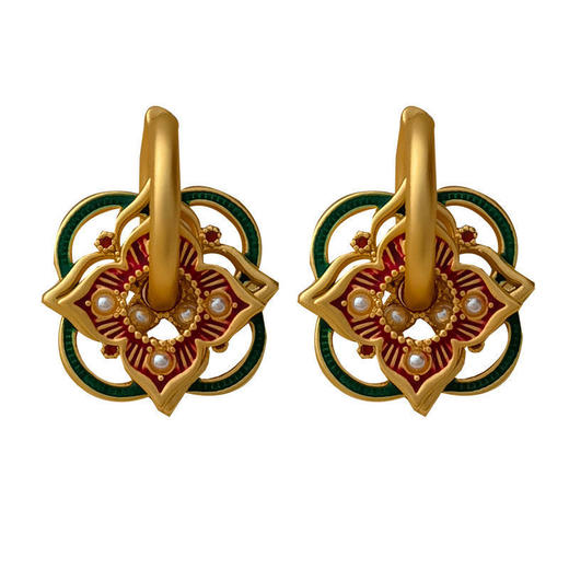 「小众设计！国潮复古」原创宫廷风耳环个性镂空彩绘耳扣一款多戴耳时尚饰品 商品图4