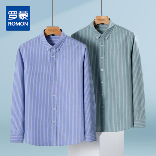 【100棉】罗蒙男士经典条纹衬衫时尚舒适百搭长袖衬衫通勤职业上班男衬衣 商品图0