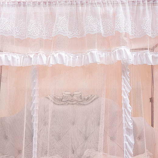 自然醒公主风纹帐U型轨道蚊帐家用双人导轨婚庆滑轨三开门加密伸缩2506HH 商品图12