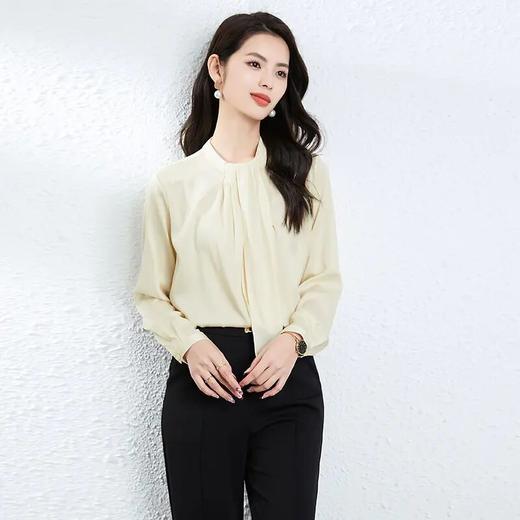 【高货kbnq】全新升级【铂金会员349/天猫469/差价120】(85833)洛诗琳气质时尚立领飘带宽松百搭长袖通勤桑蚕丝衬衫 商品图3