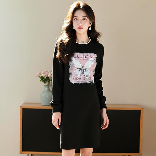 奢姿大码女装2025年春季减龄蝴蝶结印花连衣裙胖妹妹烫钻时尚裙子9944826609 商品图2