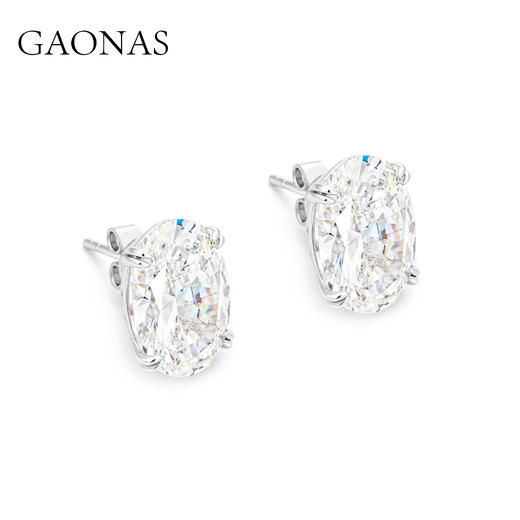 GAONAS 925银合成锆石耳饰 经典时尚臻奢蛋形白色6ct耳钉 11079EW 商品图1