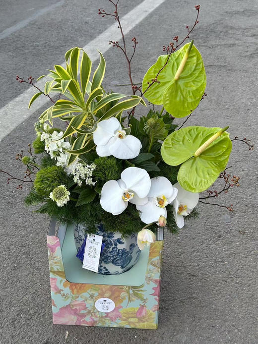 瓶插花带礼盒 白绿色系 商品图1