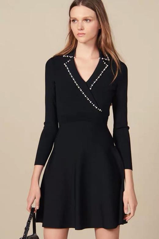SIA SAYLOR 黑色V领针织连衣裙 13933 商品图0