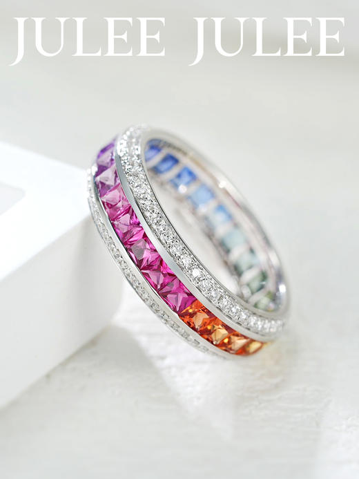 JULEE JULEE茱俪珠宝  18K白金/玫瑰金彩虹蓝宝石圈戒戒指 商品图2