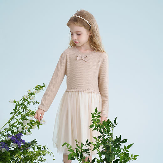 mettekids儿童羊毛连衣裙2025春季新款女童针织网纱公主裙子童装 商品图1