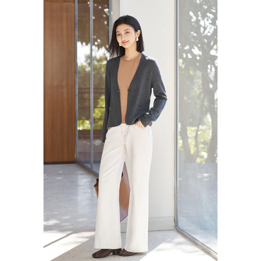 剩 米思阳2025春季新款通勤风修身优雅一粒扣羊毛针织开衫女1087 商品图3