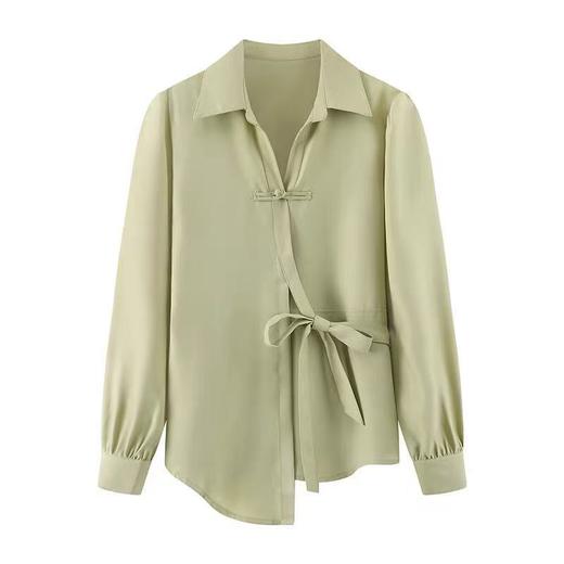 7.29秒杀-微脏（NO退）【春上新】DL 法式不规则气质盘口系腰带衬衫W2006-喜出 商品图3