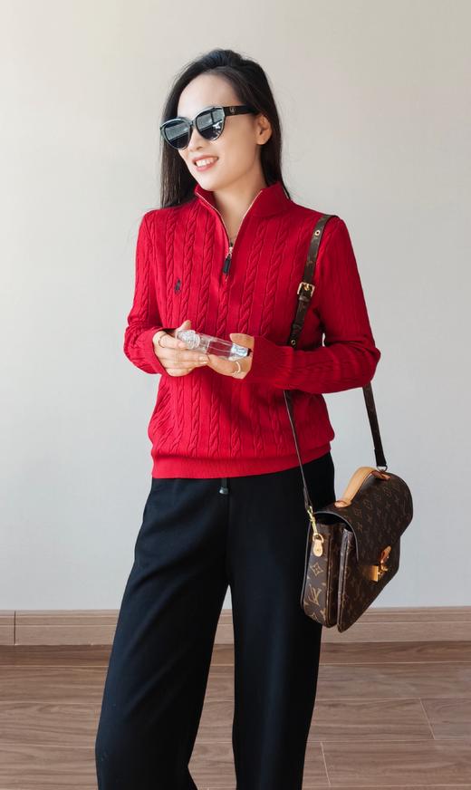 C位立领polo经典老钱风麻花针织半拉链毛衣 商品图2