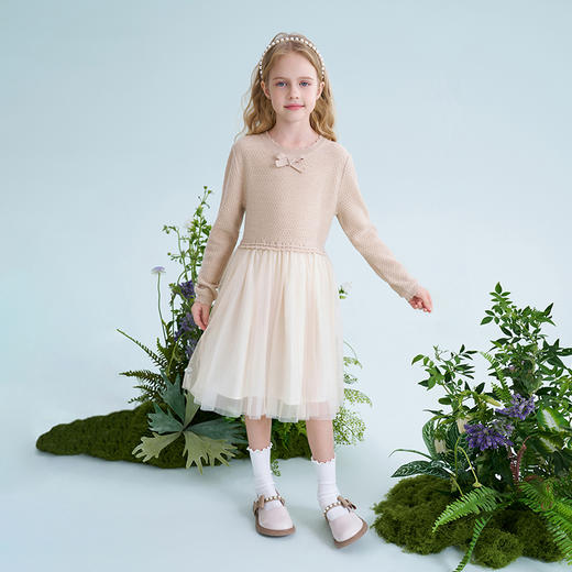 mettekids儿童羊毛连衣裙2025春季新款女童针织网纱公主裙子童装 商品图2