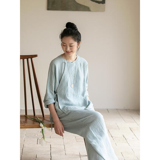 牧衣游原创 佰分佰细软汉麻净色短外套新款斜襟复古文艺开衫 花竹 商品图2