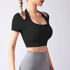 跃牌【美西西系列】夏季新款带胸垫瑜伽上衣运动短袖休闲修身显瘦辣妹T恤挂脖文胸DX-028 商品缩略图3
