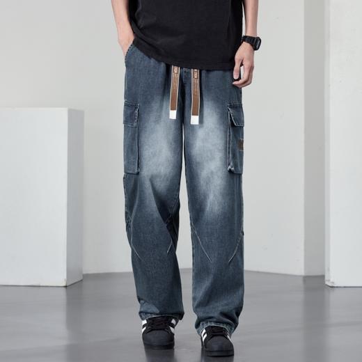 【DYF】大依优型大码男装松紧腰直筒牛仔裤宽松运动休闲风潮流男士胖子长裤 商品图1