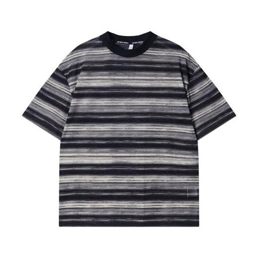 T2269夏季新款时尚个性韩版条纹晕染细闪圆领长袖T恤百搭潮流韩系上衣 商品图1