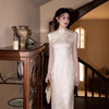XS274旗袍新款春夏简单年轻少女气质高端印花素雅白色日常可穿旗袍复古 商品缩略图1