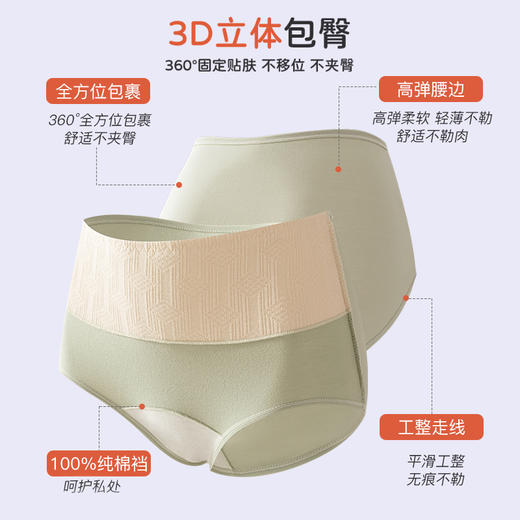 【加长底裆】纯棉高腰内裤、纯棉面料贴合肌肤、加长底裆 吸湿透气 减少摩擦、高腰设计、3D立体包臀 舒适不夹臀 商品图2