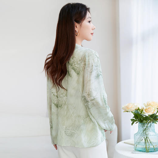 QS-12599600新款春夏印花桑蚕丝V领开衫衬衣女真丝衬衫外套12599600 商品图3