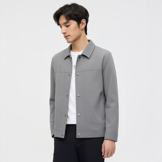 圣得西男士纯色简约夹克2025春秋新款宽松休闲百搭翻领外套青年 商品图3